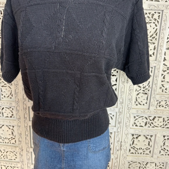 Vintage JH Collectibles Black Cable Knit Chunky Boat Neck Short Sleeve Sweater - Picture 3 of 6